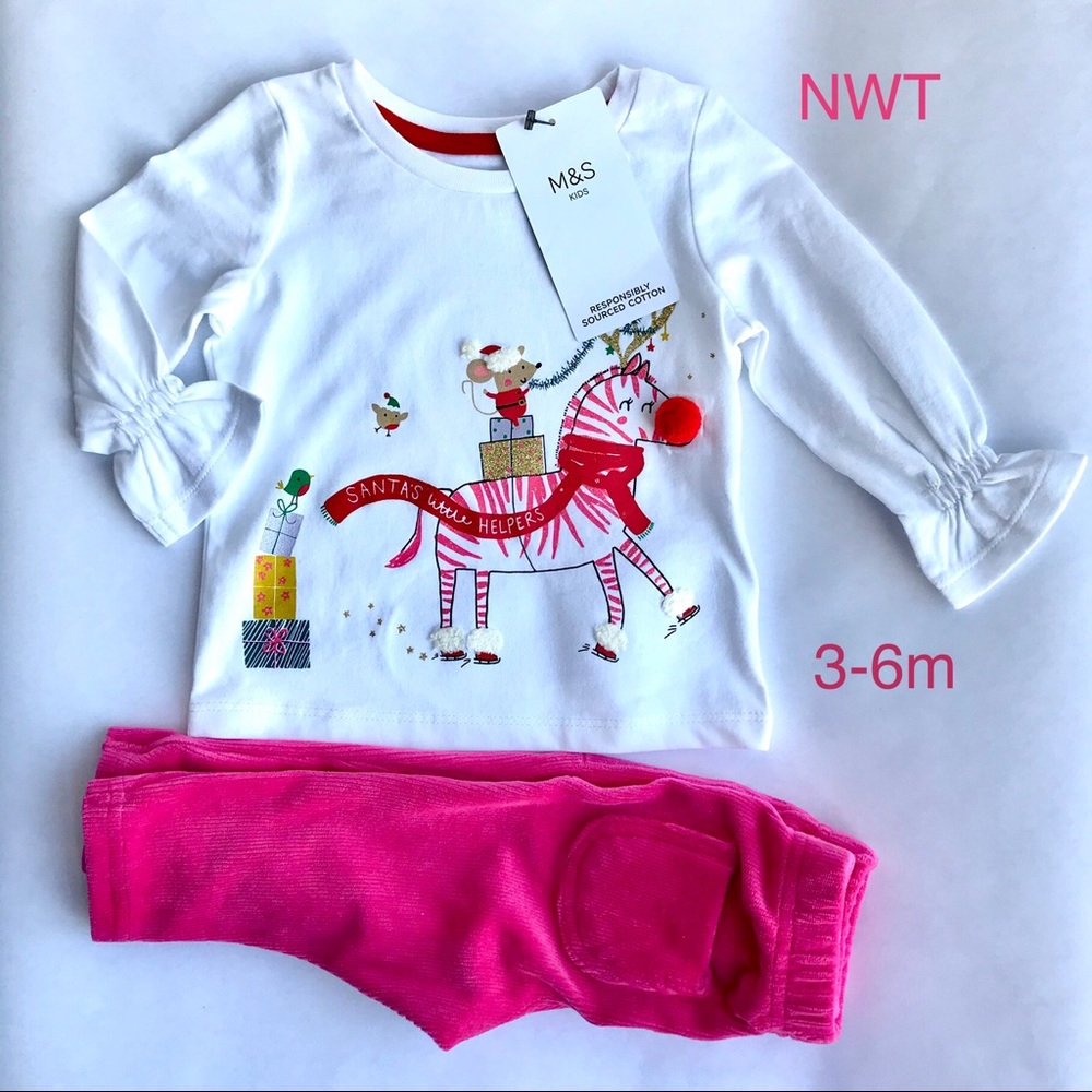 NWT 3-6m🎄M&S Cotton cords and Xmas Tee